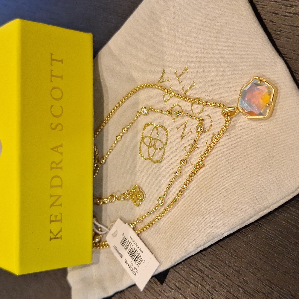 NEW Kendra Scott Vanessa Gold Double Strand Necklace in Dichroic Glass